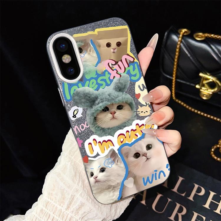 For iPhone XS Max Cats Pattern IMD Glitter PC Hybrid TPU Phone Case