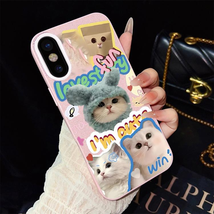 For iPhone XS Max Cats Pattern IMD Glitter PC Hybrid TPU Phone Case