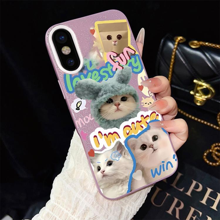For iPhone XS Max Cats Pattern IMD Glitter PC Hybrid TPU Phone Case
