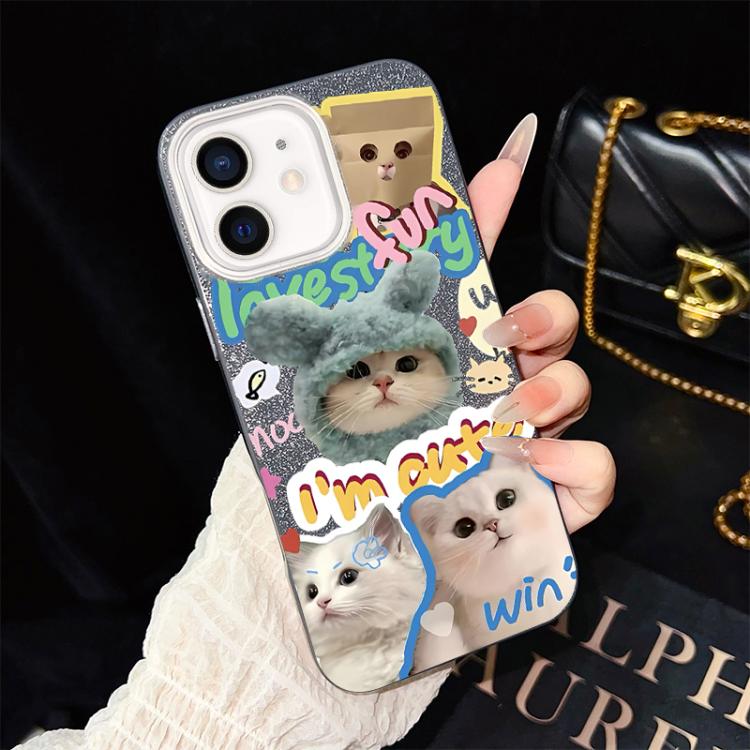 For iPhone 11 Cats Pattern IMD Glitter PC Hybrid TPU Phone Case