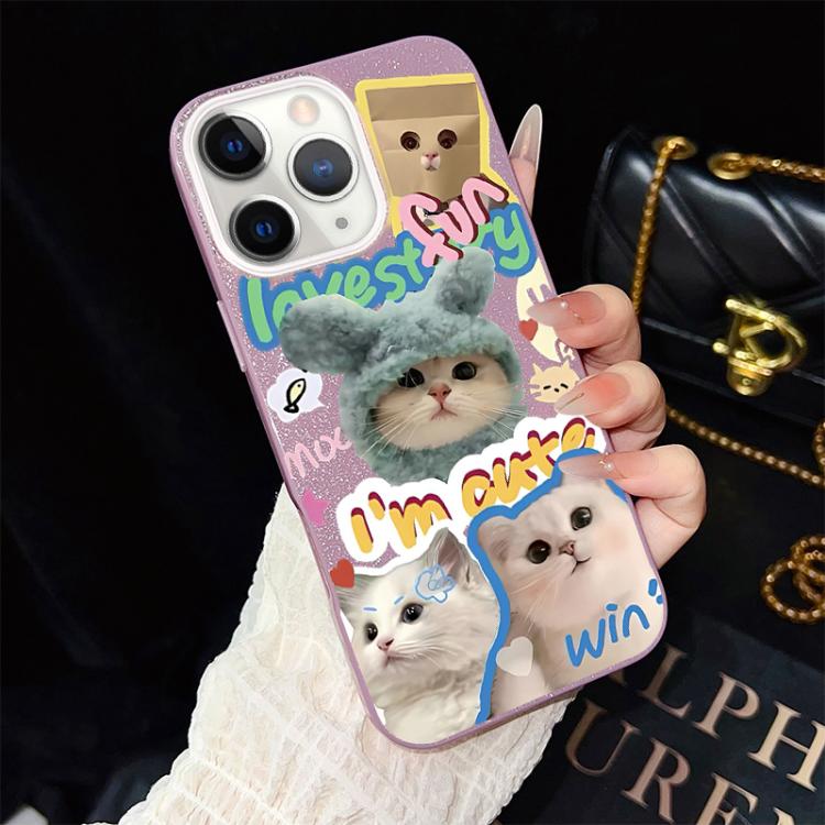 For iPhone 11 Pro Max Cats Pattern IMD Glitter PC Hybrid TPU Phone Case