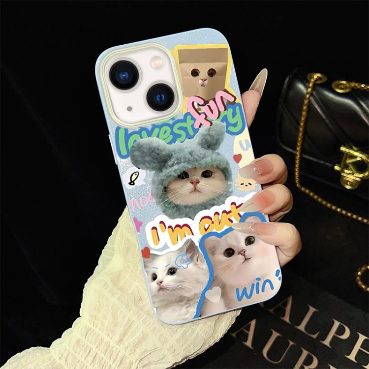 For iPhone 13 Cats Pattern IMD Glitter PC Hybrid TPU Phone Case