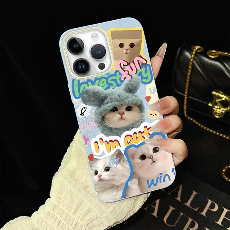 For iPhone 14 Pro Max Cats Pattern IMD Glitter PC Hybrid TPU Phone Case
