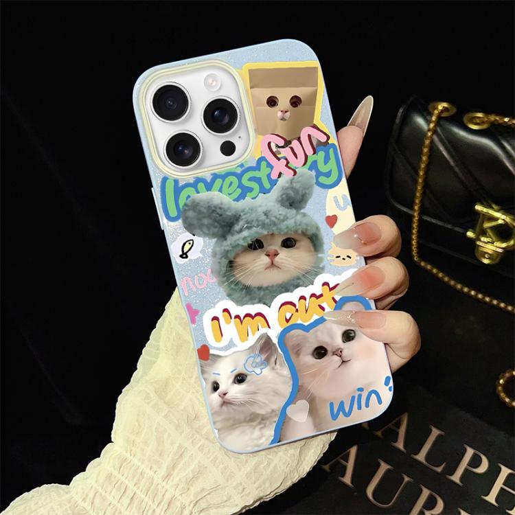 For iPhone 16 Pro Cats Pattern IMD Glitter PC Hybrid TPU Phone Case