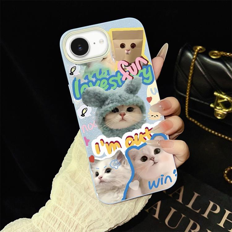 For iPhone 17e / 16e Cats Pattern IMD Glitter PC Hybrid TPU Phone Case