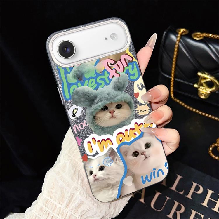 For iPhone Air Cats Pattern IMD Glitter PC Hybrid TPU Phone Case