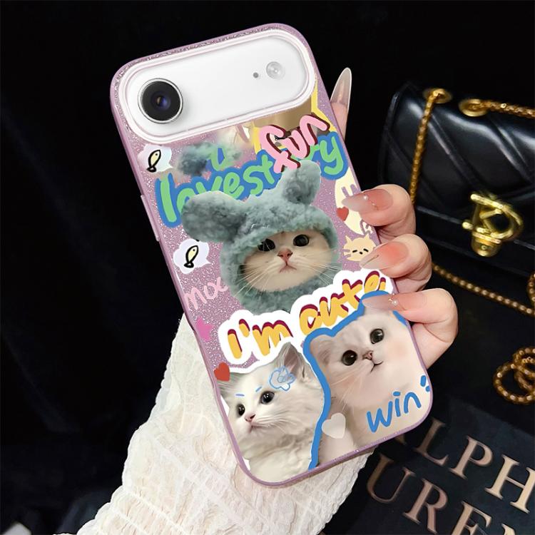 For iPhone Air Cats Pattern IMD Glitter PC Hybrid TPU Phone Case