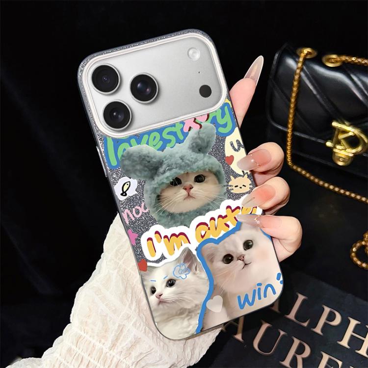 For iPhone 17 Pro Cats Pattern IMD Glitter PC Hybrid TPU Phone Case