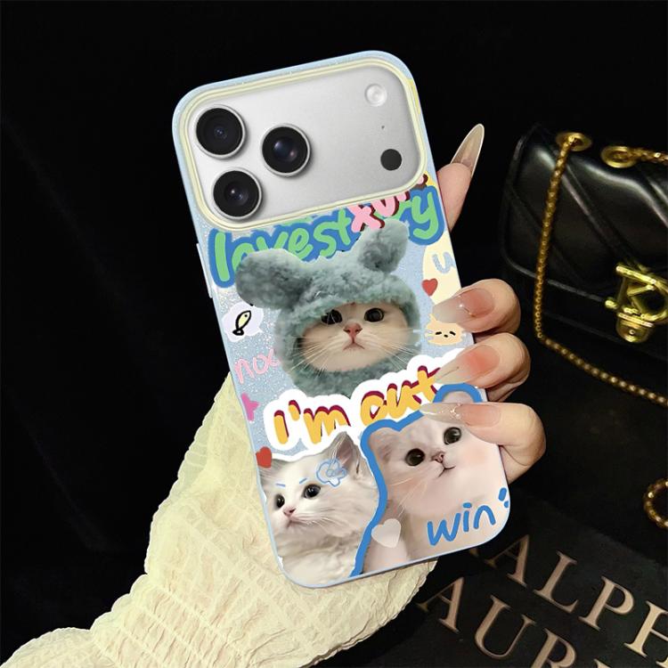 For iPhone 17 Pro Cats Pattern IMD Glitter PC Hybrid TPU Phone Case