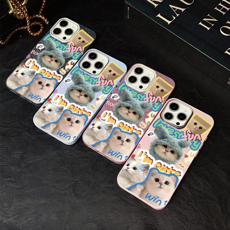 For iPhone SE 2022 / SE 2020 Cats Pattern IMD Glitter PC Hybrid TPU Phone Case