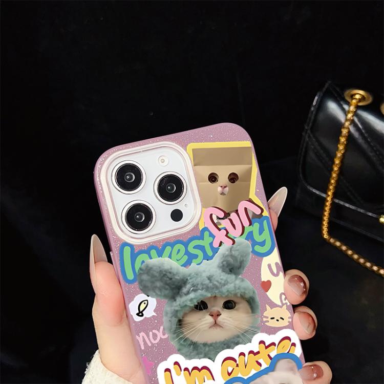 For iPhone 14 Pro Max Cats Pattern IMD Glitter PC Hybrid TPU Phone Case