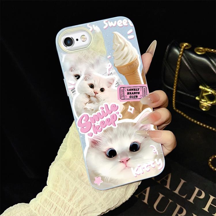 For iPhone 6 / 6s Ice Cream Cats Pattern IMD Glitter PC Hybrid TPU Phone Case