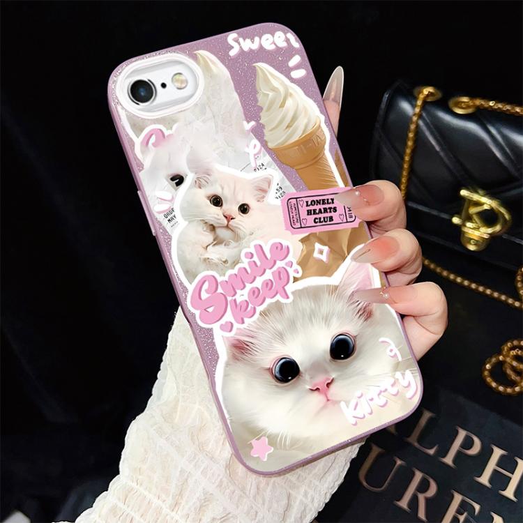 For iPhone 6 / 6s Ice Cream Cats Pattern IMD Glitter PC Hybrid TPU Phone Case