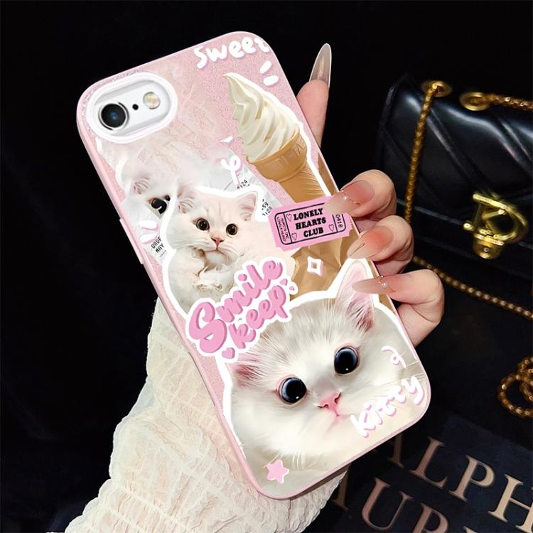 For iPhone 6 Plus / 6s Plus Ice Cream Cats Pattern IMD Glitter PC Hybrid TPU Phone Case