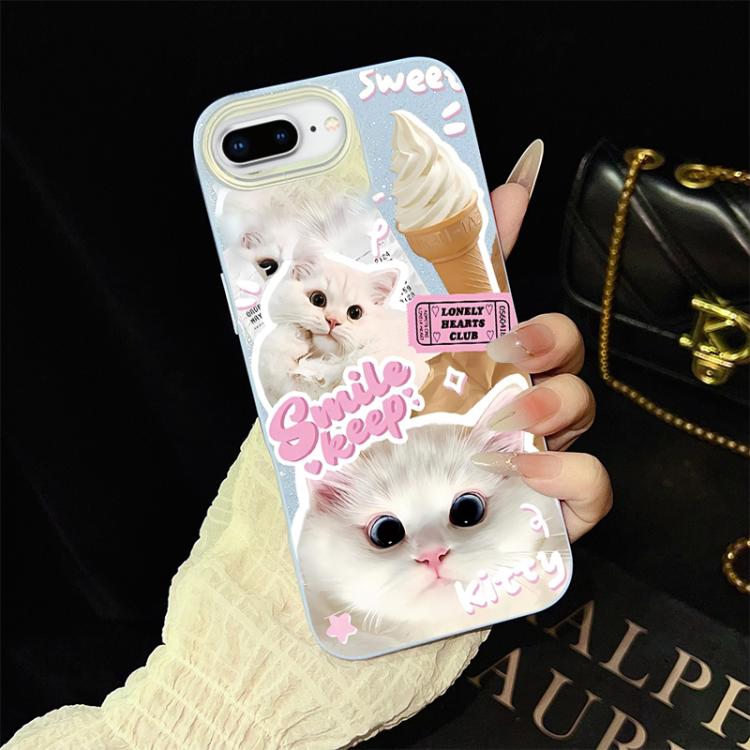 For iPhone 8 Plus / 7 Plus Ice Cream Cats Pattern IMD Glitter PC Hybrid TPU Phone Case