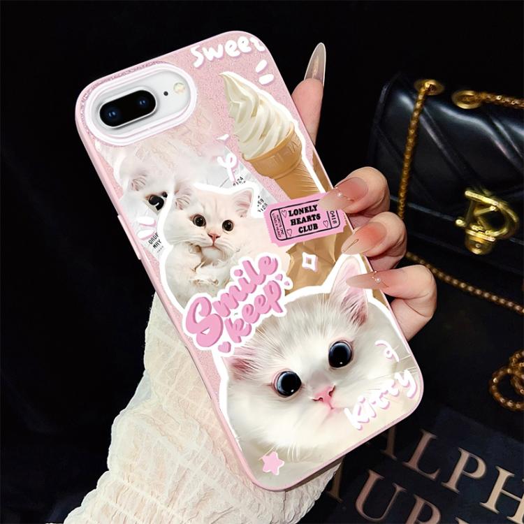 For iPhone 8 Plus / 7 Plus Ice Cream Cats Pattern IMD Glitter PC Hybrid TPU Phone Case