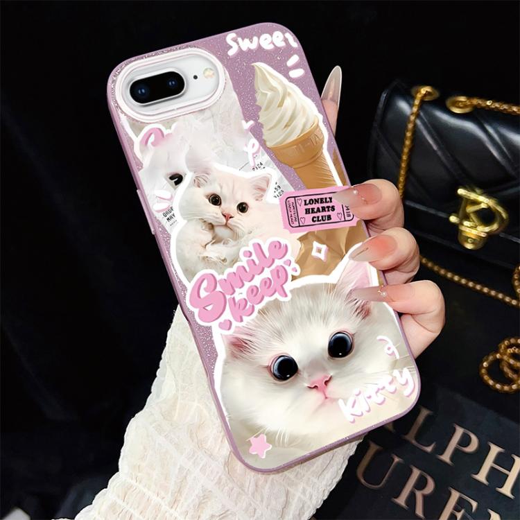 For iPhone 8 Plus / 7 Plus Ice Cream Cats Pattern IMD Glitter PC Hybrid TPU Phone Case