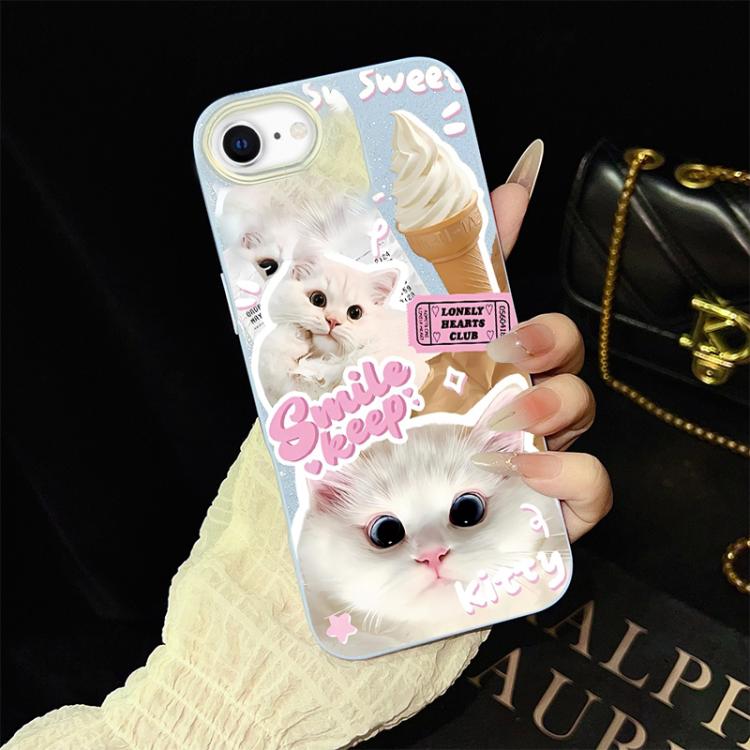 For iPhone SE 2022 / SE 2020 Ice Cream Cats Pattern IMD Glitter PC Hybrid TPU Phone Case