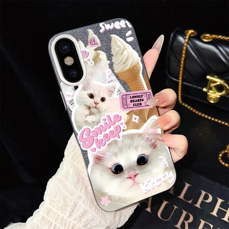 For iPhone XS / X Ice Cream Cats Pattern IMD Glitter PC Hybrid TPU Phone Case