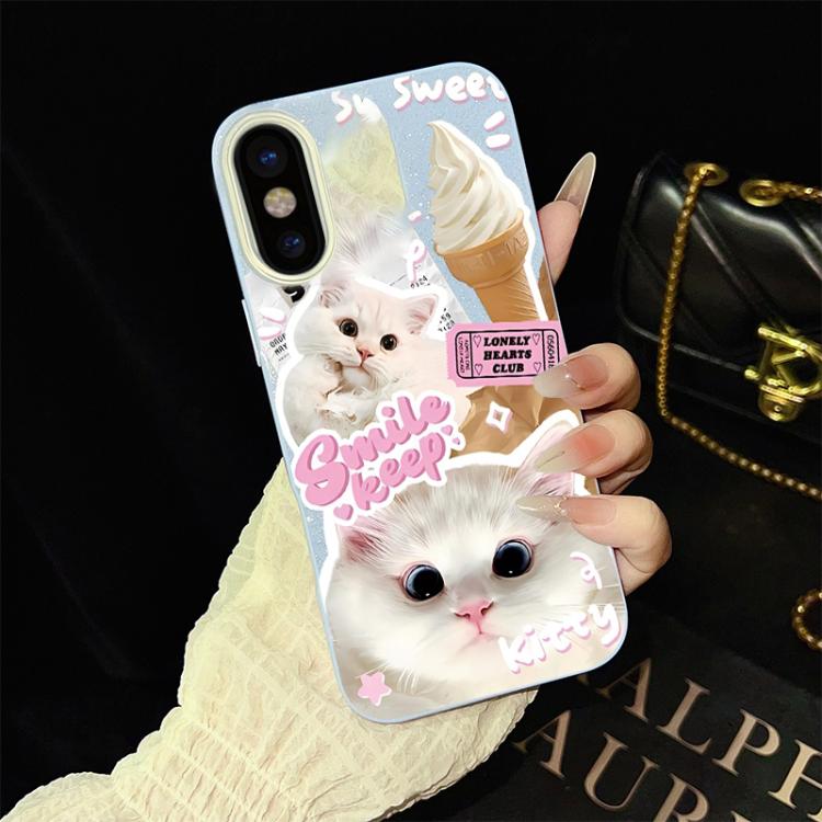 For iPhone XS / X Ice Cream Cats Pattern IMD Glitter PC Hybrid TPU Phone Case