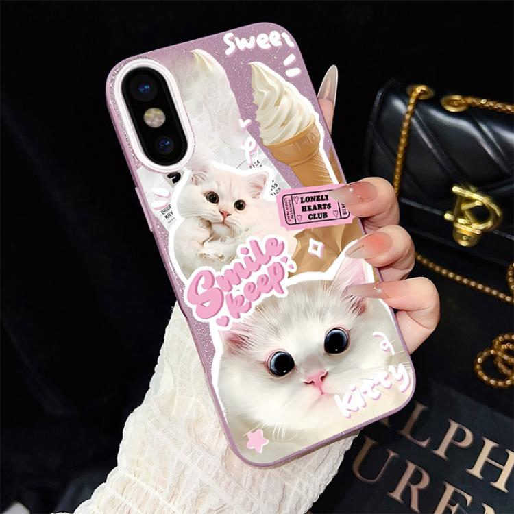 For iPhone XS / X Ice Cream Cats Pattern IMD Glitter PC Hybrid TPU Phone Case