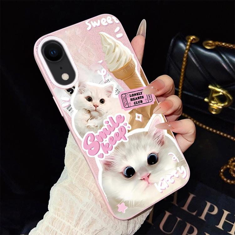For iPhone XR Ice Cream Cats Pattern IMD Glitter PC Hybrid TPU Phone Case