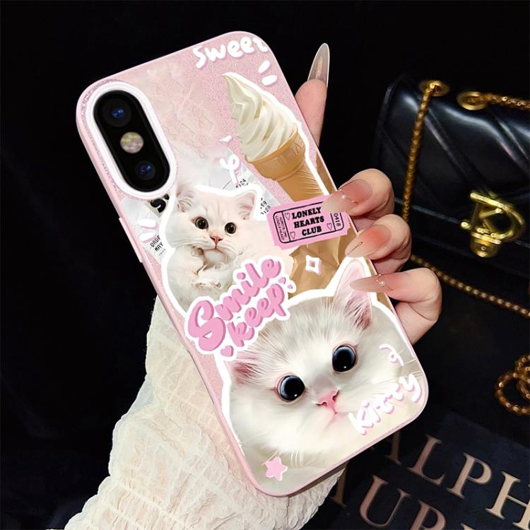 For iPhone XS Max Ice Cream Cats Pattern IMD Glitter PC Hybrid TPU Phone Case