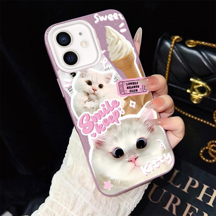 For iPhone 11 Ice Cream Cats Pattern IMD Glitter PC Hybrid TPU Phone Case