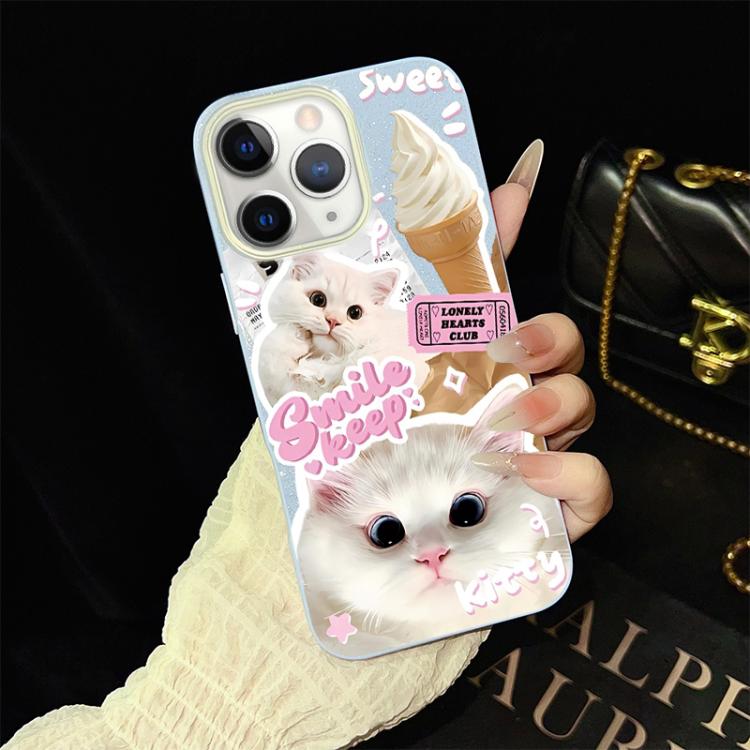For iPhone 11 Pro Ice Cream Cats Pattern IMD Glitter PC Hybrid TPU Phone Case