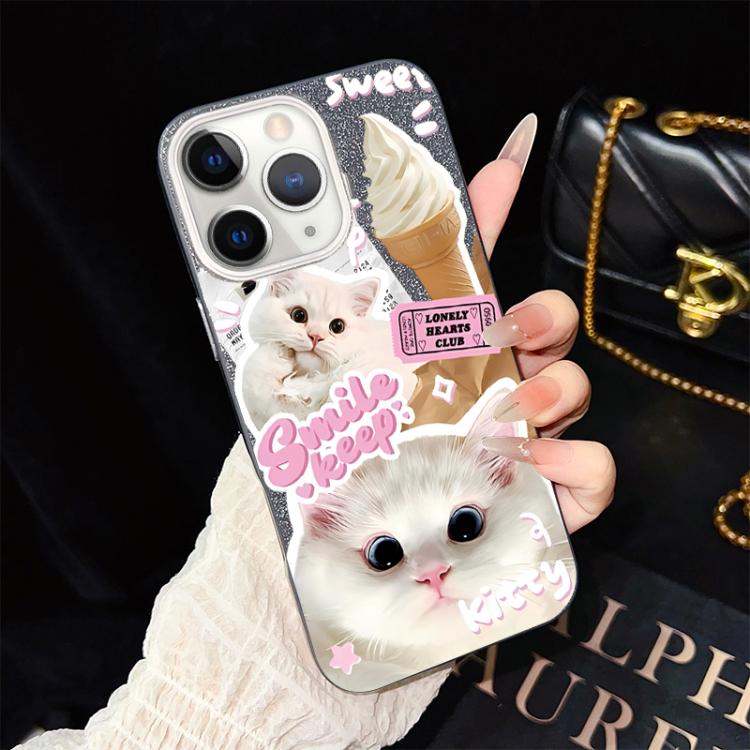For iPhone 11 Pro Max Ice Cream Cats Pattern IMD Glitter PC Hybrid TPU Phone Case