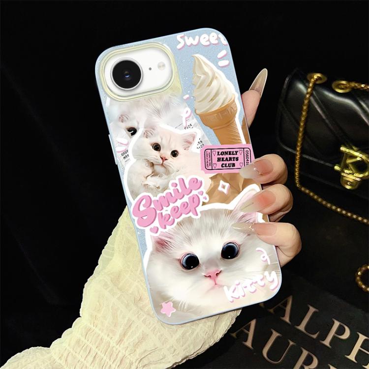 For iPhone 17e / 16e Ice Cream Cats Pattern IMD Glitter PC Hybrid TPU Phone Case