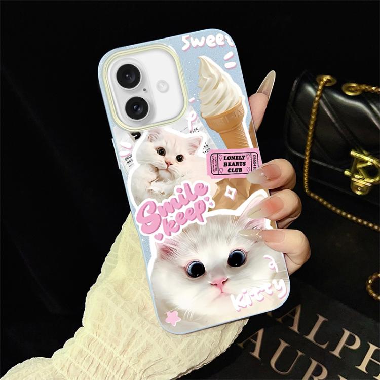 For iPhone 17 Ice Cream Cats Pattern IMD Glitter PC Hybrid TPU Phone Case