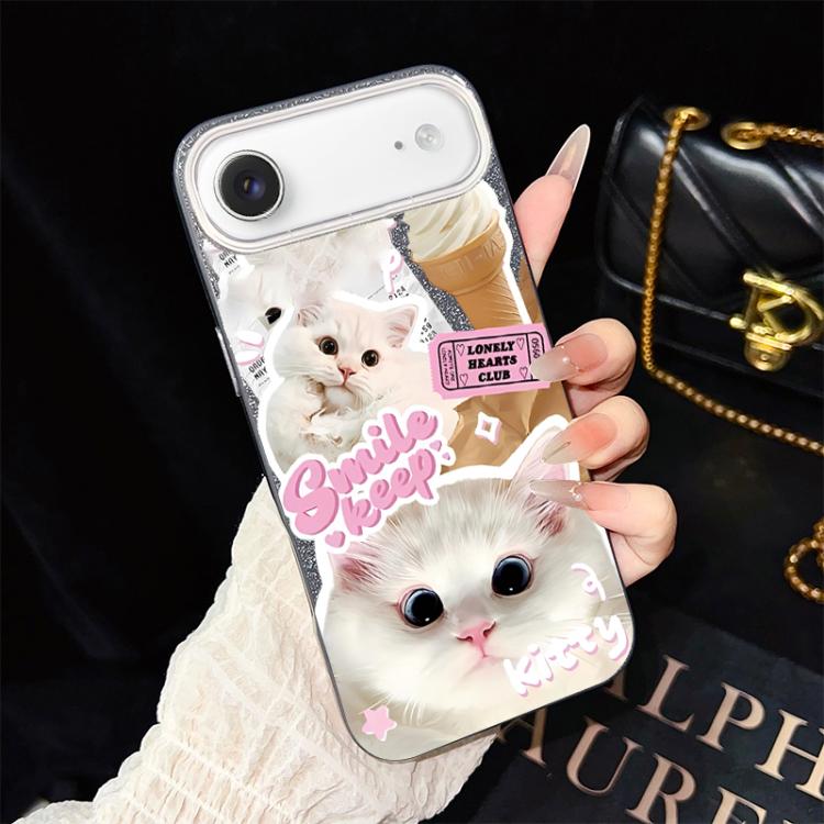 For iPhone Air Ice Cream Cats Pattern IMD Glitter PC Hybrid TPU Phone Case