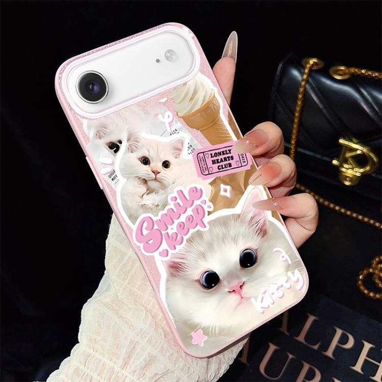 For iPhone Air Ice Cream Cats Pattern IMD Glitter PC Hybrid TPU Phone Case