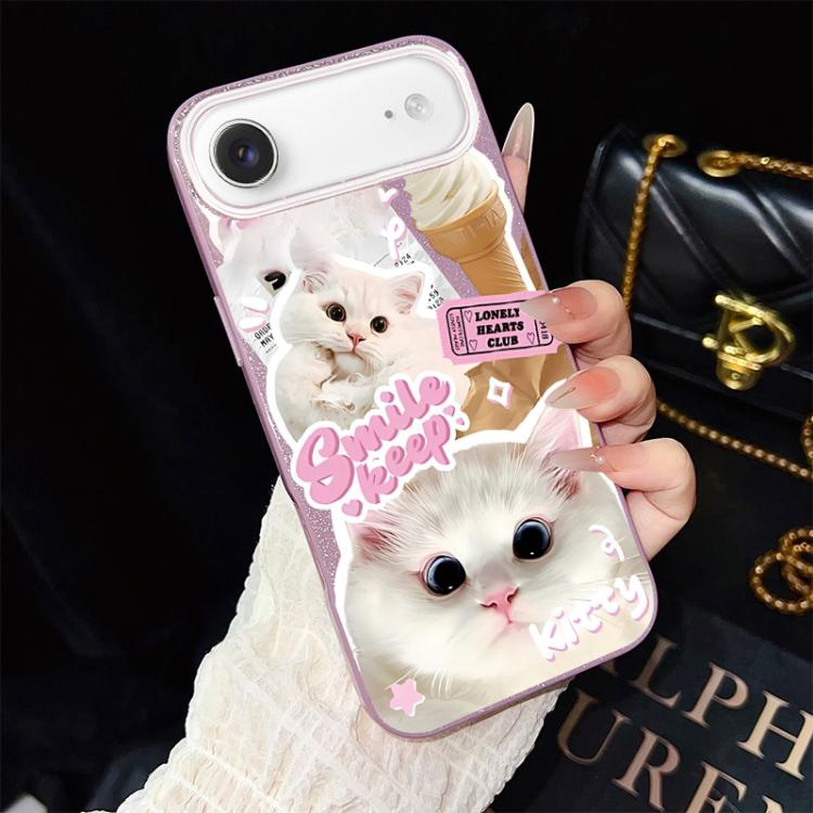 For iPhone Air Ice Cream Cats Pattern IMD Glitter PC Hybrid TPU Phone Case