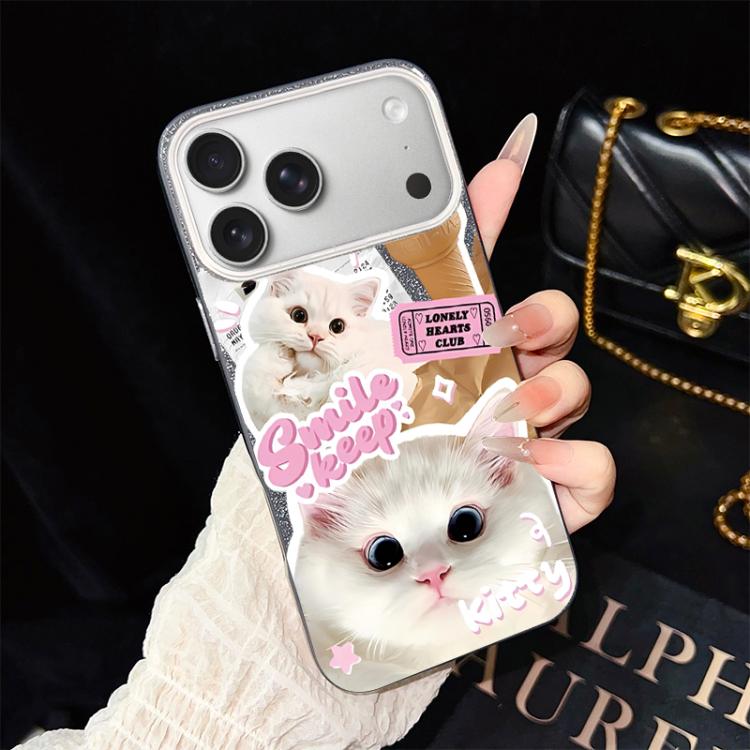 For iPhone 17 Pro Ice Cream Cats Pattern IMD Glitter PC Hybrid TPU Phone Case