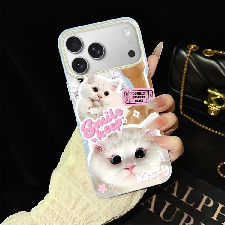 For iPhone 17 Pro Max Ice Cream Cats Pattern IMD Glitter PC Hybrid TPU Phone Case