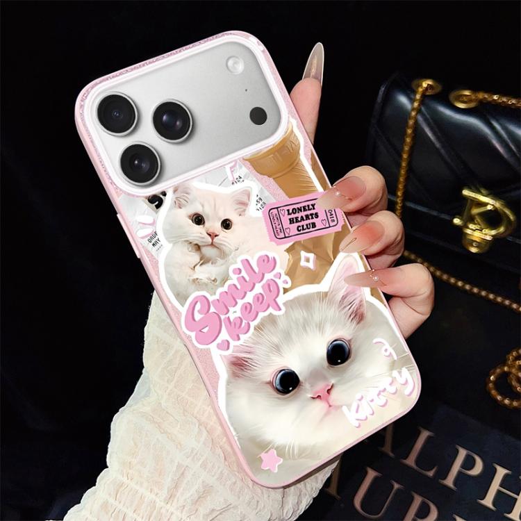 For iPhone 17 Pro Max Ice Cream Cats Pattern IMD Glitter PC Hybrid TPU Phone Case