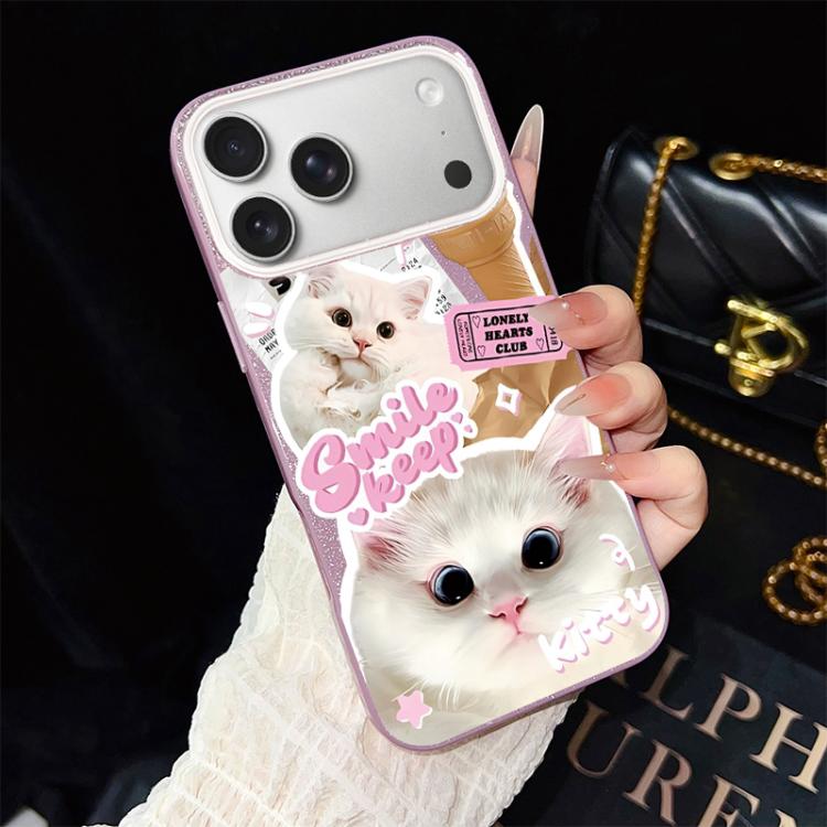 For iPhone 17 Pro Max Ice Cream Cats Pattern IMD Glitter PC Hybrid TPU Phone Case