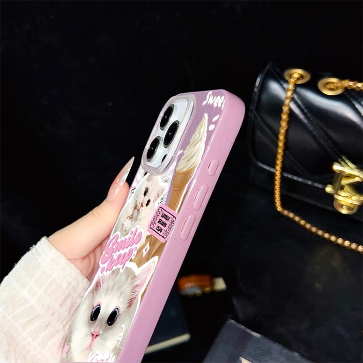 For iPhone 17 Ice Cream Cats Pattern IMD Glitter PC Hybrid TPU Phone Case