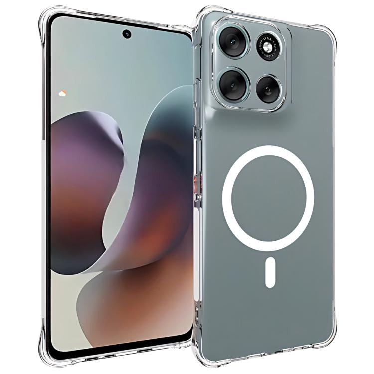For Motorola Moto G56 5G WANLONFENG Transparent Magnetic Four-Corner Shockproof TPU Phone Case with Screen Film - Transparent