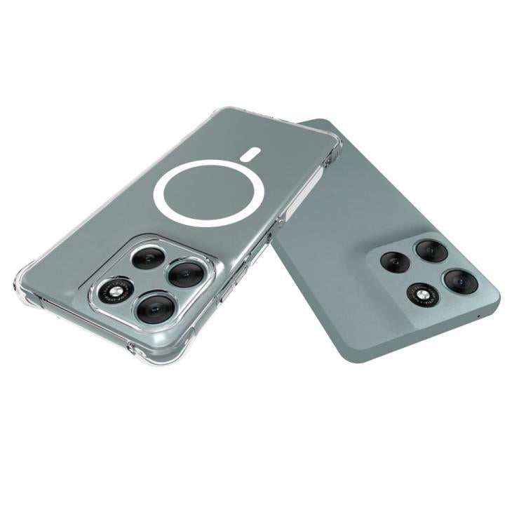 For Motorola Moto G56 5G WANLONFENG Transparent Magnetic Four-Corner Shockproof TPU Phone Case with Screen Film - Transparent