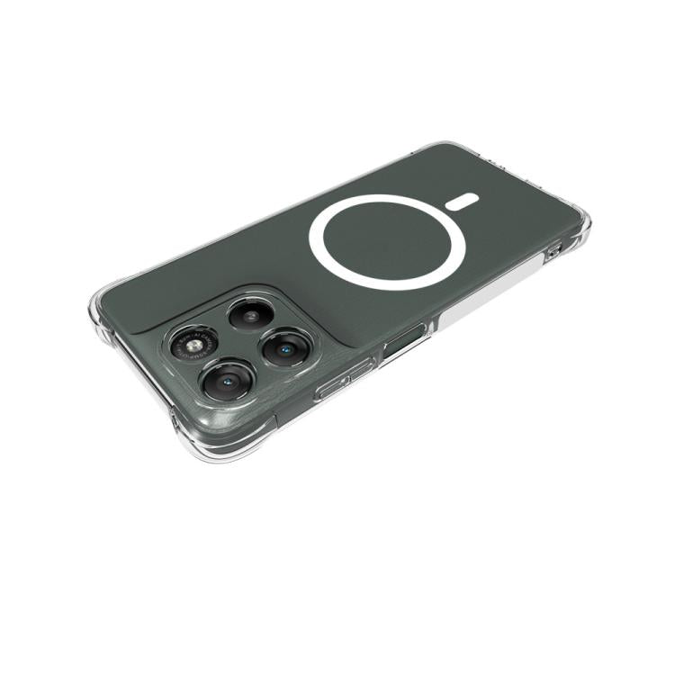 For Motorola Moto G67 Power 5G WANLONFENG Transparent Magnetic Four-Corner Shockproof TPU Phone Case with Screen Film - Transparent