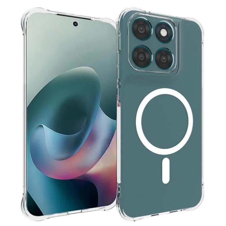For Motorola Moto G67 5G / G77 5G WANLONFENG Transparent Magnetic Four-Corner Shockproof TPU Phone Case with Screen Film - Transparent