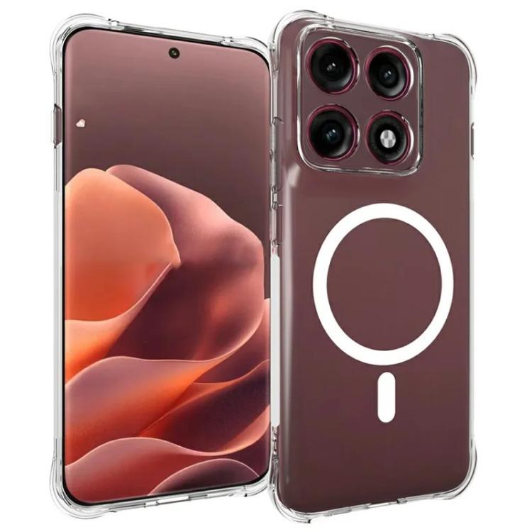 For Motorola Edge 70 Pro 5G WANLONFENG Transparent Magnetic Four-Corner Shockproof TPU Phone Case with Screen Film - Transparent