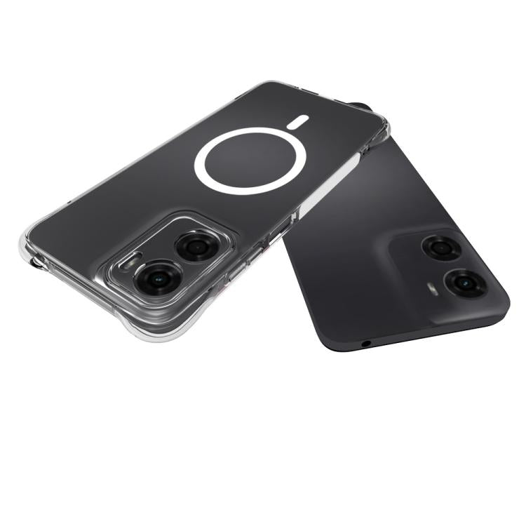 For Motorola Moto G05 4G WANLONFENG Transparent Magnetic Four-Corner Shockproof TPU Phone Case with Screen Film - Transparent
