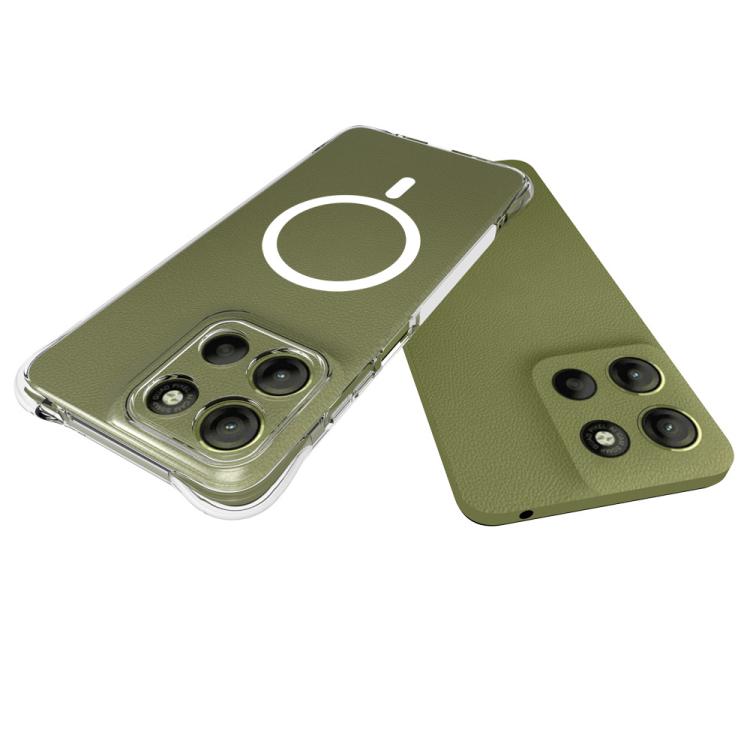 For Motorola Moto G15 / G17 / G17 Power WANLONFENG Transparent Magnetic Four-Corner Shockproof TPU Phone Case with Screen Film - Transparent