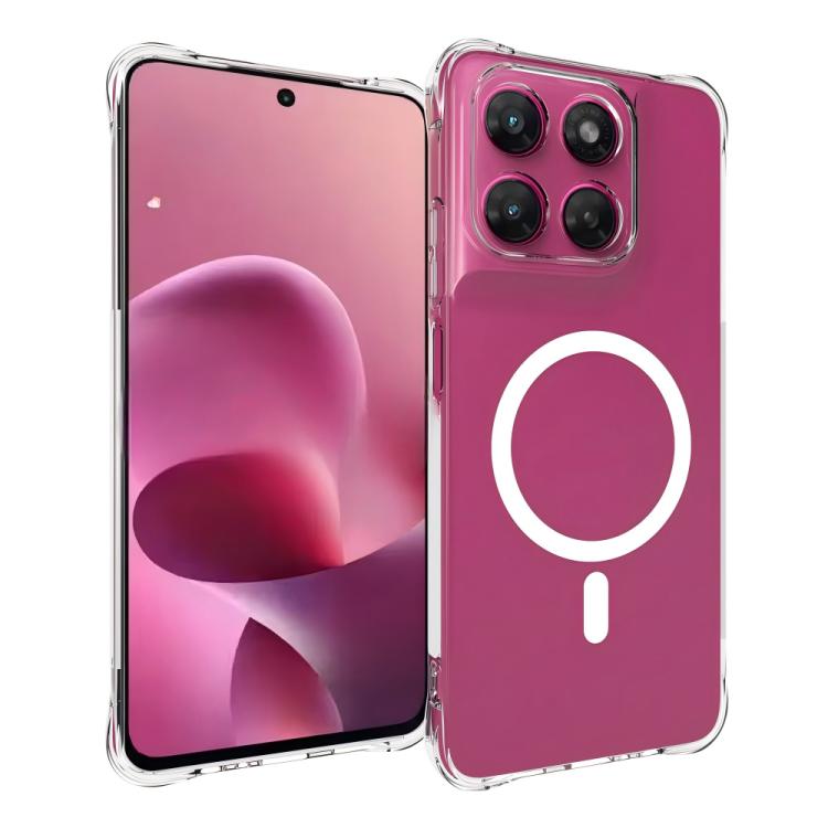 For Motorola Moto G37 5G / G47 5G WANLONFENG Transparent Magnetic Four-Corner Shockproof TPU Phone Case with Screen Film - Transparent