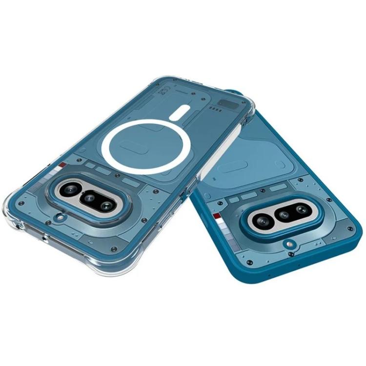 For Nothing Phone 4a WANLONFENG Transparent Magnetic Four-Corner Shockproof TPU Phone Case with Screen Film - Transparent