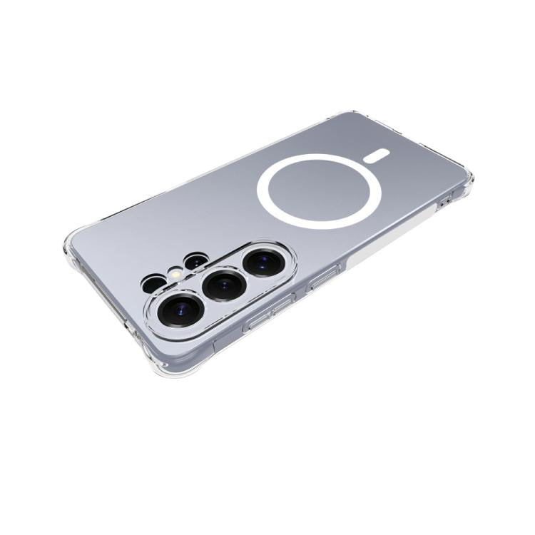 For Galaxy S26 Ultra 5G WANLONFENG Transparent Magnetic Four-Corner Shockproof TPU Phone Case with Screen Film - Transparent